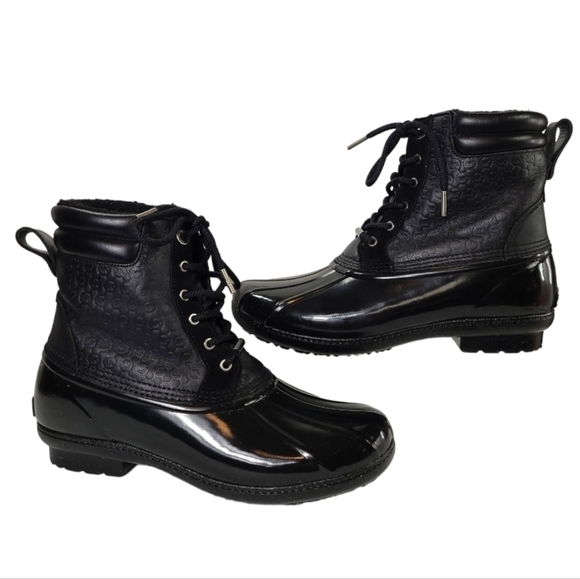 Michael Michael Kors Easton Lace Up Duck Boot - Black - Size 10 - Rain Leather